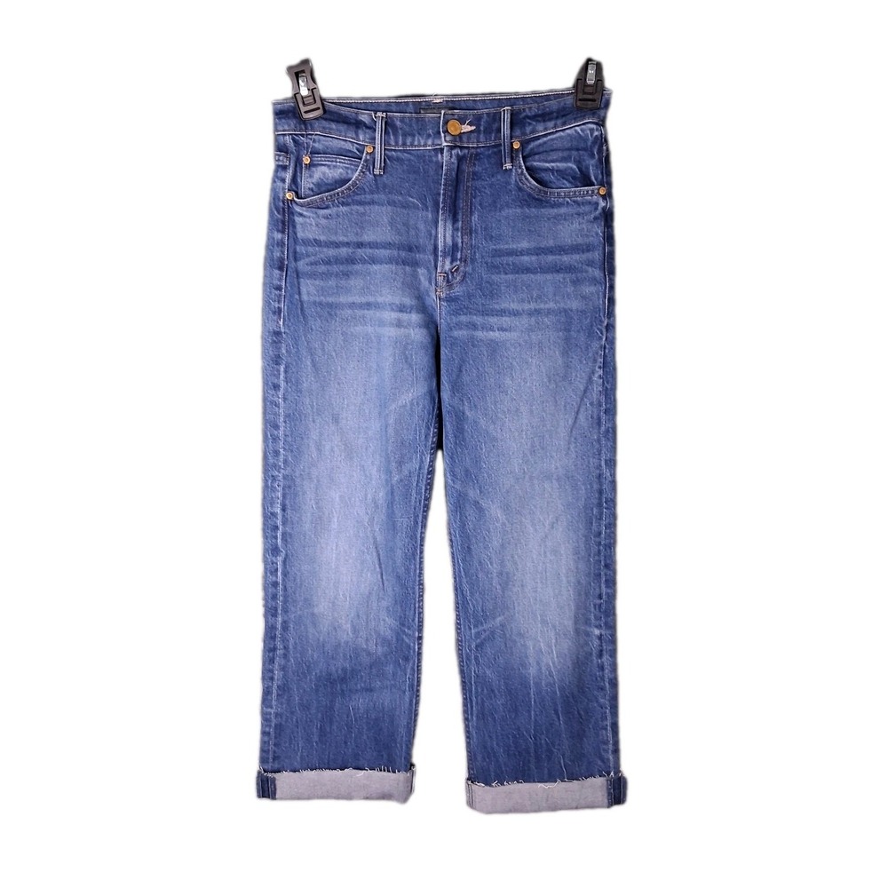 Mother Women's Size 25 Fits 28" Checkerboard The Duster Cuff Fray Straight Jeans